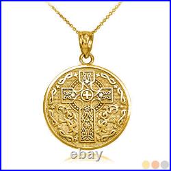 Gold Celtic Cross Irish Blessing Textured Coin Medallion Pendant Necklace