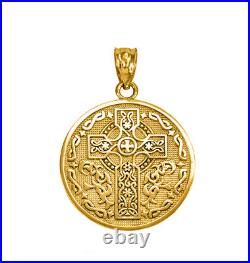 Gold Celtic Cross Irish Blessing Textured Coin Medallion Pendant Necklace