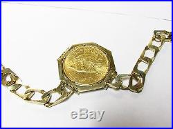 Gold Liberty Coin 1914 20 Dollars Framed in 14k Yellow Gold Necklace with Diamon