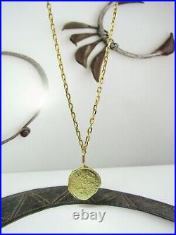 Gold coin pendant. 14k Yellow gold necklace with coin pendant. Thick necklace