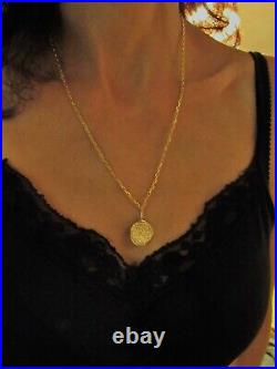 Gold coin pendant. 14k Yellow gold necklace with coin pendant. Thick necklace