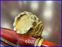 Gorgeous 14K Gold Men's Nugget Ring with 1/10 $5 22k Gold Eagle Coin Total 22gms