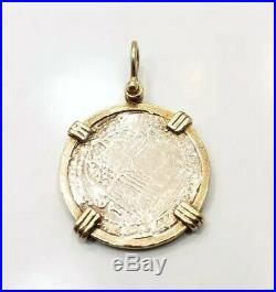 Great Vintage 14k Yellow Gold Silver Ship Wreck Coin Pendant