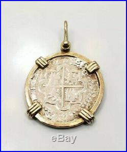 Great Vintage 14k Yellow Gold Silver Ship Wreck Coin Pendant