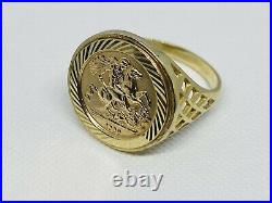 Hallmarked 375 9ct Genuine Yellow Gold St George Sovereign Coin Ring 18mm Size N