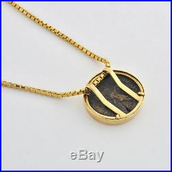 Handcrafted 14 k Round Bezel Housed An Ancient Roman Branze Coin 18 14k Chain