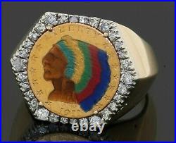 Heavy 14K gold. 80CT VS diamond enamel 1911 22K gold Indian head coin men's ring