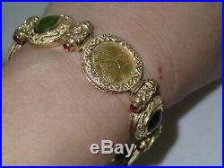Heavy Designer 14k 22k gold 1/10 oz coin gemstone bracelet 7.5 38.7g Not scrap