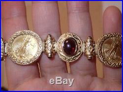 Heavy Designer 14k 22k gold 1/10 oz coin gemstone bracelet 7.5 38.7g Not scrap