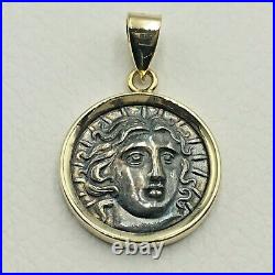 Helios God Of The Sun Coin Pendant 14k Solid Gold And 925 Sterling Silver