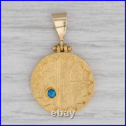 Imitation Turquoise Ancient Coin Replica Token Pendant 14k Yellow Gold