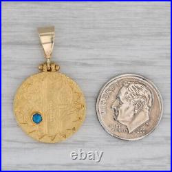 Imitation Turquoise Ancient Coin Replica Token Pendant 14k Yellow Gold