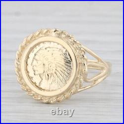 Indian Head Coin Copy Signet Ring 14k Yellow Gold Size 6