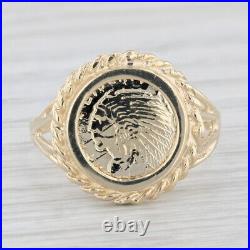 Indian Head Coin Copy Signet Ring 14k Yellow Gold Size 6