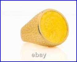 Indian Head Coin Ring, sz 8, 14k yellow gold band MR342