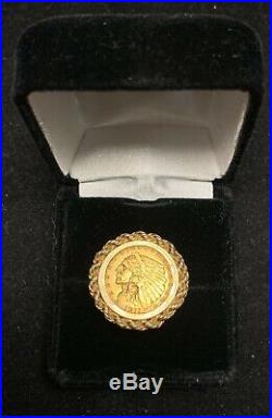 Intricate Antique 1911 Genuine $2.50 Indian Head Gold Coin in 14k Ring Size 6.75