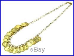 Italian 14k Yellow Gold COIN Charm Pendant Necklace 16 Rolo Chain