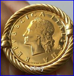 Italian Lira Coin Bracelet Vermeil 18K Yellow Gold over Sterling Silver 7 EUC