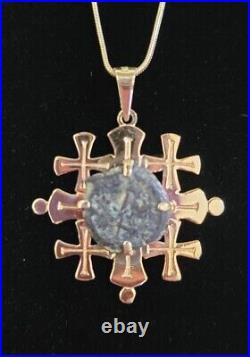 Jerusalem Cross 14k Yellow Gold Pendant & 14K Gold Chain With Widows Mite Coin