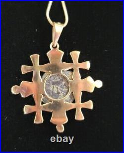 Jerusalem Cross 14k Yellow Gold Pendant & 14K Gold Chain With Widows Mite Coin