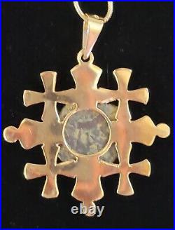 Jerusalem Cross 14k Yellow Gold Pendant & 14K Gold Chain With Widows Mite Coin