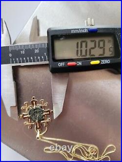 Jerusalem Cross 14k Yellow Gold Pendant & 14K Gold Chain With Widows Mite Coin