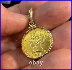 Jewelry Coin $5 Gold piece in 14k Diamond cut bezel
