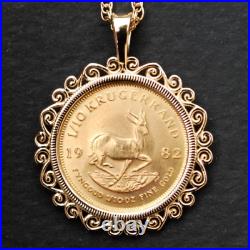 Krugerrand 20 mm Coin Custom Pendant With Free Chain 14k Yellow Gold Plated