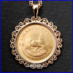 Krugerrand Coin 20 mm Custom Pendant With Free Chain 14k Yellow Gold Plated