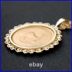 Krugerrand Coin 20 mm Custom Pendant With Free Chain 14k Yellow Gold Plated