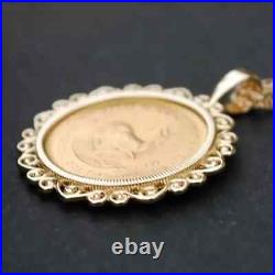 Krugerrand Coin Custom Pendant Free Chain Pendant 14k Yellow Gold Plated Silver