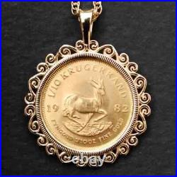 Krugerrand Coin Custom Pendant Free Chain Pendant 14k Yellow Gold Plated Silver