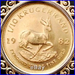 Krugerrand Coin Custom Pendant With 18 Free Chain 14k Yellow Gold Plated Silver