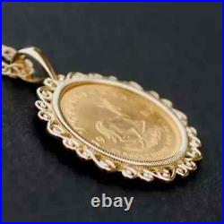 Krugerrand Coin Custom Pendant Women's Engagement Pendant 14k Yellow Gold Plated