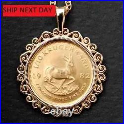 Krugerrand Coin Custom Women/Men' Pendant With Free Chain 14k Yellow Gold Finish