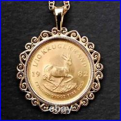 Krugerrand Coin Custom Women/Men' Pendant With Free Chain 14k Yellow Gold Finish