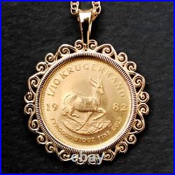 Krugerrand Coin Custom Women/Men' Pendant With Free Chain 14k Yellow Gold Plated