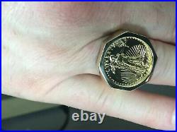 LADY LIBERTY 20 MM COIN RING ROUND Beauty Ring 14K Yellow Gold Finish