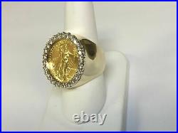 LADY LIBERTY COIN RING 1.75 TCW ROUND CUT DIAMOND 14K Yellow Gold Finish Silver