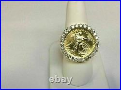 LADY LIBERTY COIN RING 2.00 TCW ROUND CUT DIAMOND 14K Yellow Gold Finish Silver