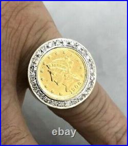 LIBERTY COIN 2.00 Ct Simulated Diamond Engagement Ring 14k Yellow Gold Finish