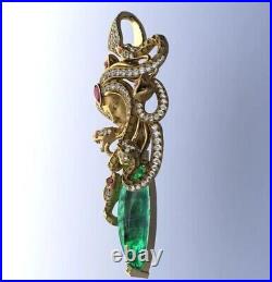 Lab-Created 4.10Ct Emerald Marquise Medusa pendant 14K Yellow Gold Silver Plated