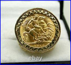 Ladies 1914 Half Sovereign Coin In A Lovely 9 carat Gold Ring Mount Size K