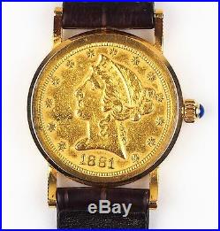 Ladies 24mm Corum 18k Coin Watch $5 Gold Liberty 100% Original