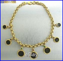 Ladies Italian 18K 750 Yellow Gold Multi Gemstone Diamond Coin Chain Necklace