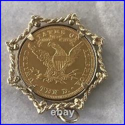Lady Liberty 20 mm Coin Pendant Free Chain 14k Yellow Gold Plated Without Stone