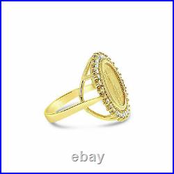 Lady Liberty Coin 20 mm Ring Moissanite Halo 0.70 Carat 14k Yellow Gold Finish