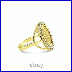 Lady Liberty Coin 20 mm Ring Moissanite Halo 1 Carat 14k Yellow Gold Plated