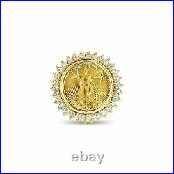 Lady Liberty Coin 20 mm Ring Moissanite Halo 1 Carat 14k Yellow Gold Plated