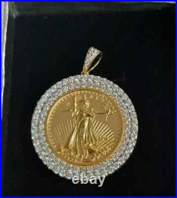 Lady Liberty Coin 2Ct Round Lab Created Diamond Pendant 14k Yellow Gold Plated